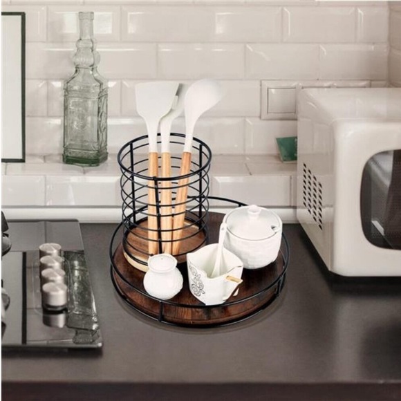 10 Inch Wood Lazy Susan Turntable for Table, Kitchen Rustic Brown Organizer - Picture 5 of 8